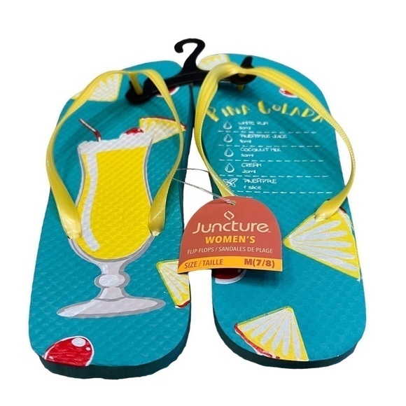Piña Colada Recipe Summer Flip Flops, Size M 7/8 - Picture 2 of 6